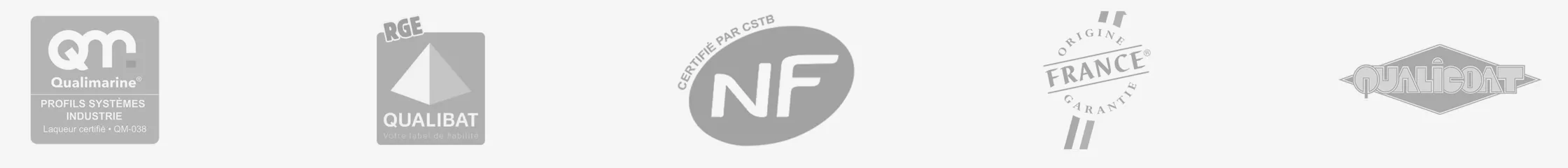 Qualimarine, RGE Qualibat, NF, Origine France Garantie, Qualicoat